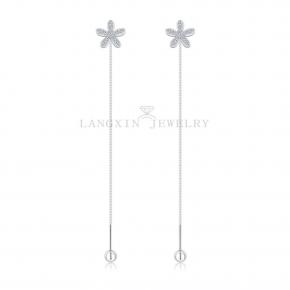 S925 Screw Long Drop Flower Earrings