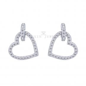 S925 Heart Shape CZ Circle Stud Earrings - 副本