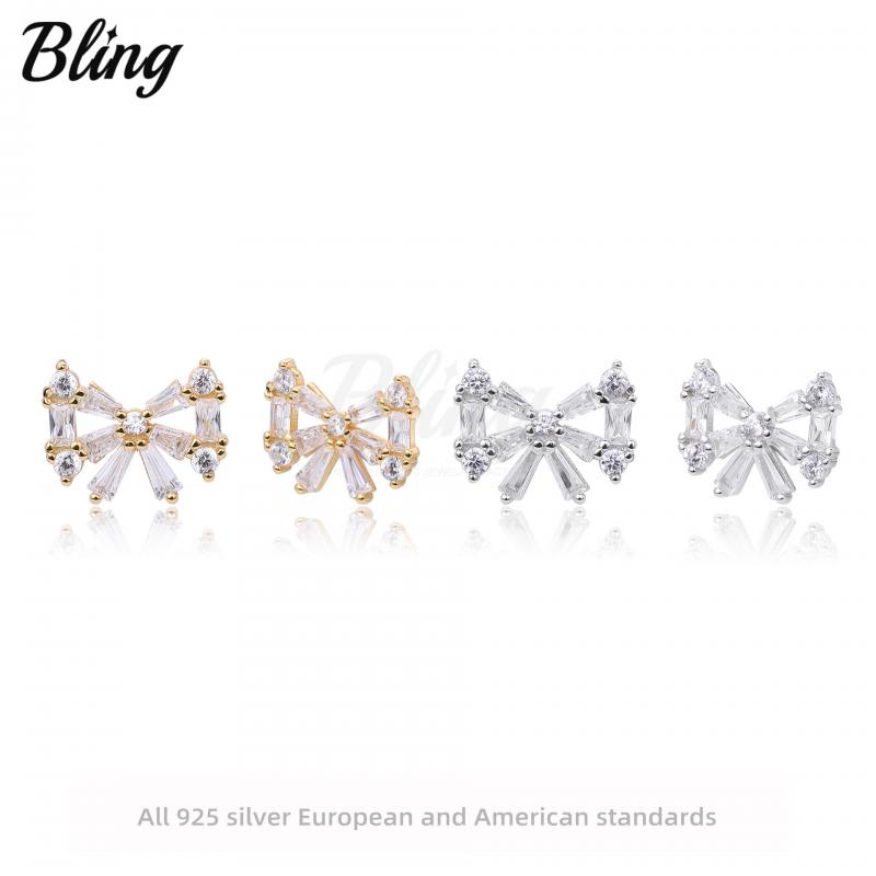 BLING OEM cute bow cubic zirconia stud earrings for girl
