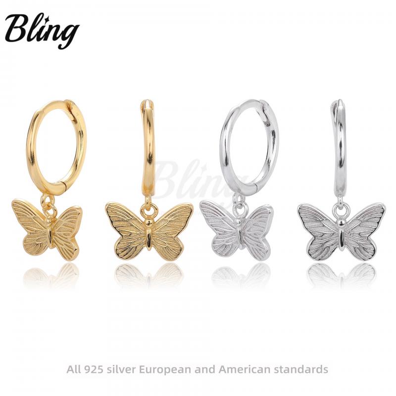 BLING oem butterfly s925 sterling silver hoop earrings