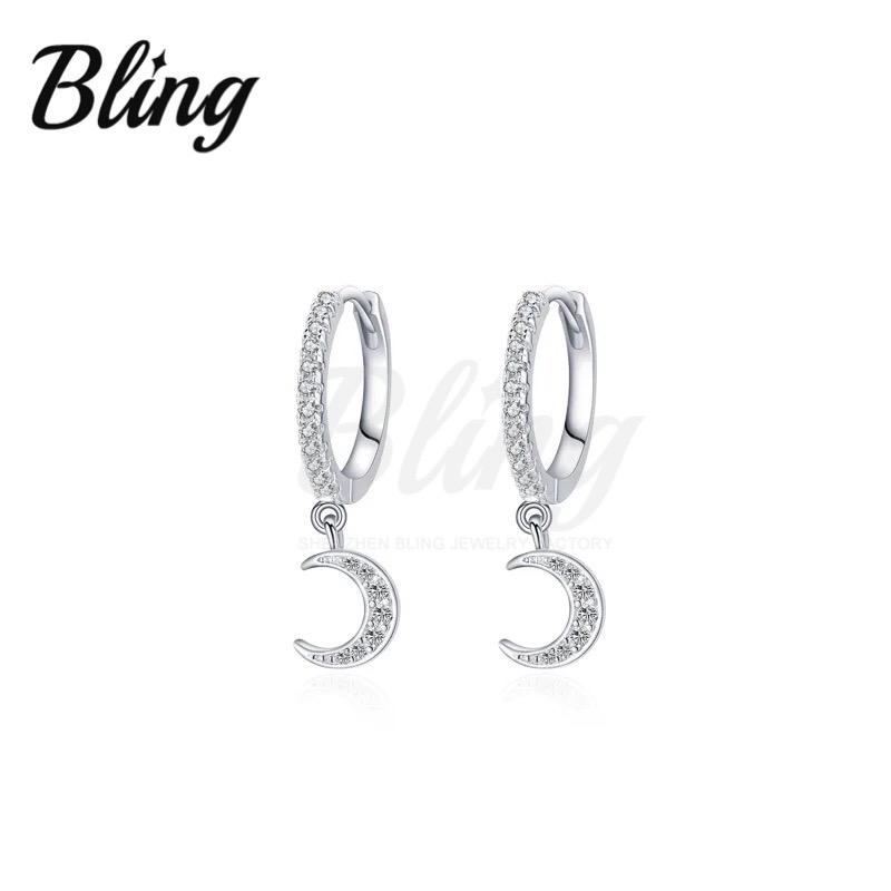 Moon Dangle 925 Sterling Silver Hoop Earrings