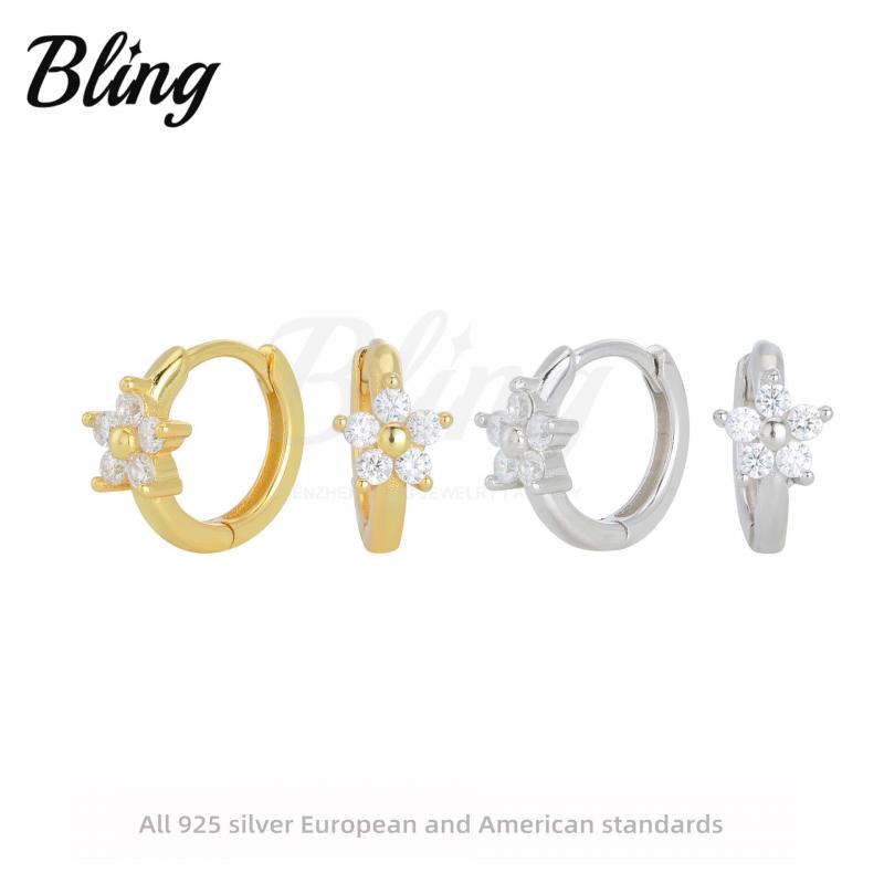 925 Sterling Silver Snowflake Inlaid Zircon Hoop Earrings for Women