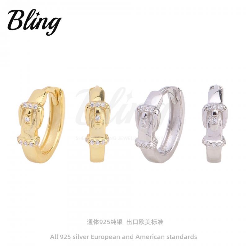 S925 Sterling Silver Gold Plated Zirconia Women Hoop Earrings Earrings