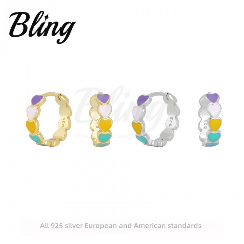 Colorful Drip Glaze Jewelry Cute Huggie 925 Sterling Silver Heart Hoop Earrings