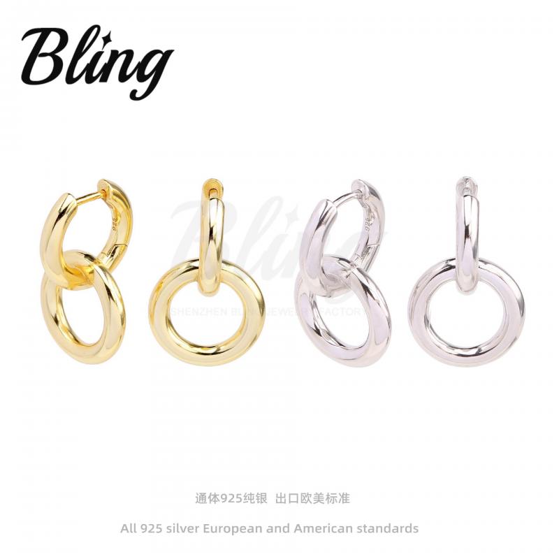 14k Gold Plated Minimalist Geometric 925 Silver Double Hoop Earrings