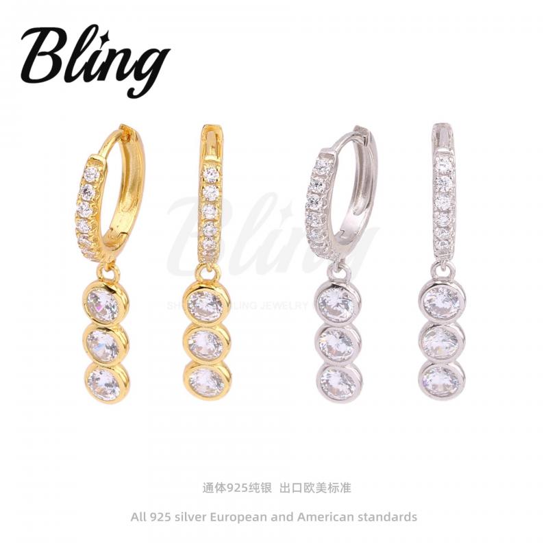14k Gold Vermeil 925 Sterling Silver Jewelry Bezel Triple Cz Dangle Hoop Earrings