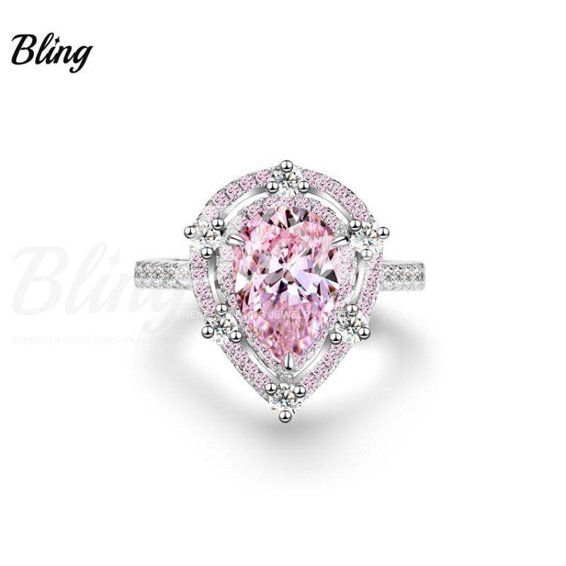 Wholesale S925 Sterling Silver Pink Diamond Engagement Wedding Ring - 副本