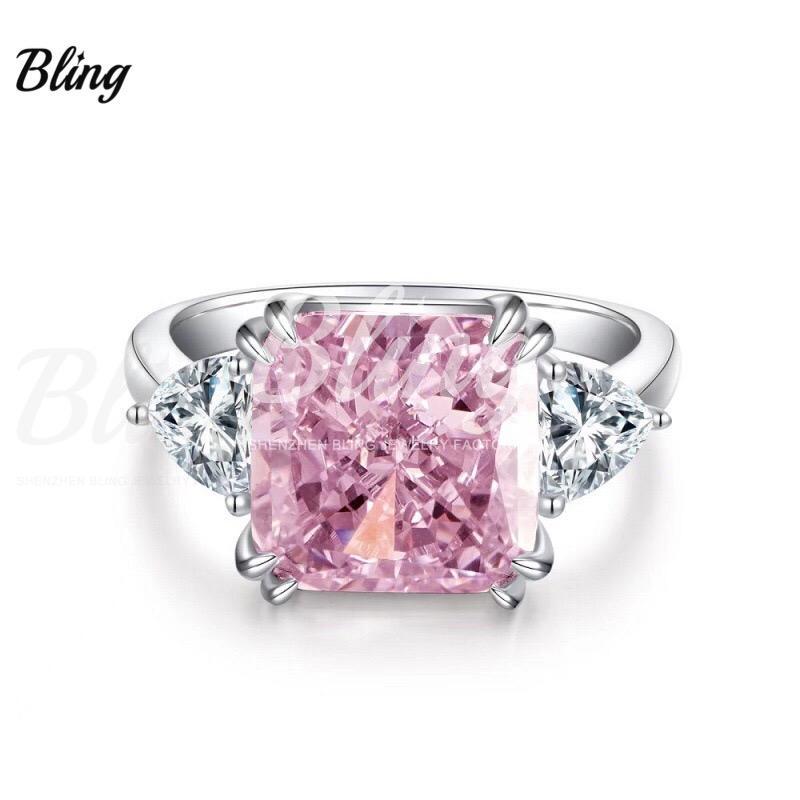 Wholesale Ice Flower Cut Pink Engagement Wedding Diamond Rings S925 Sterling Silver Ring - 副本